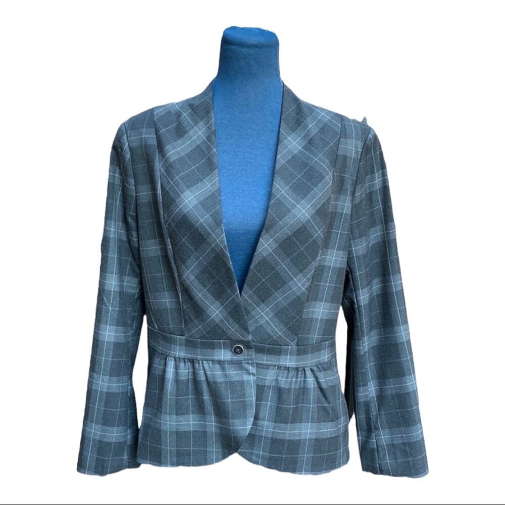 Women Gray NY & Co Plaid Blazer Suit Jacket Size 14 NWT